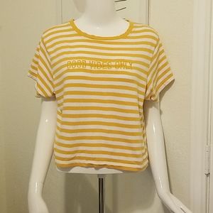 VibeN" yellow/white stripe crop top tee size L, EUC